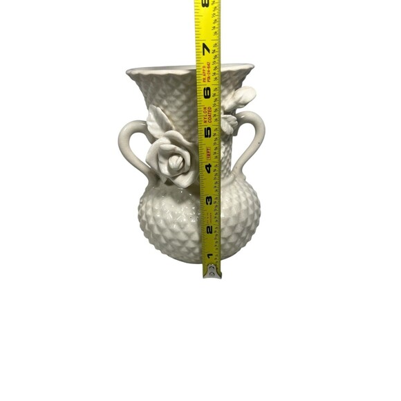 VTG Double Handled Porcelain Vase Raised Floral Diamond Cut Japan Set Of 2 *READ - Picture 7 of 12